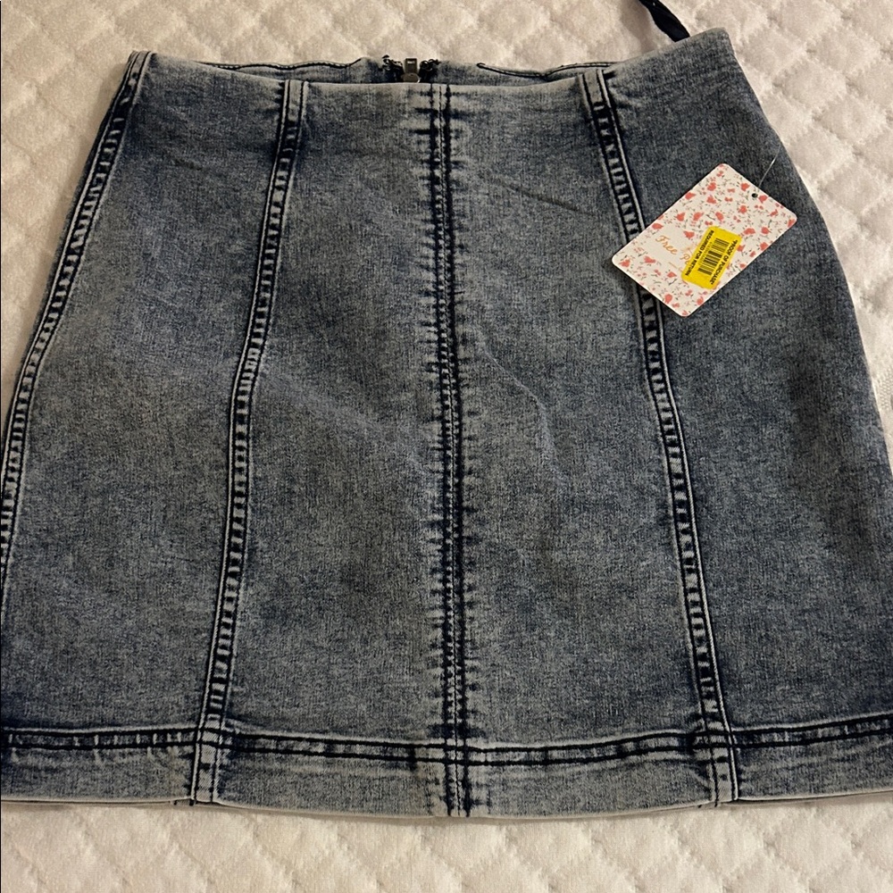 Free People Denim Mini Skirt in Washed Blue